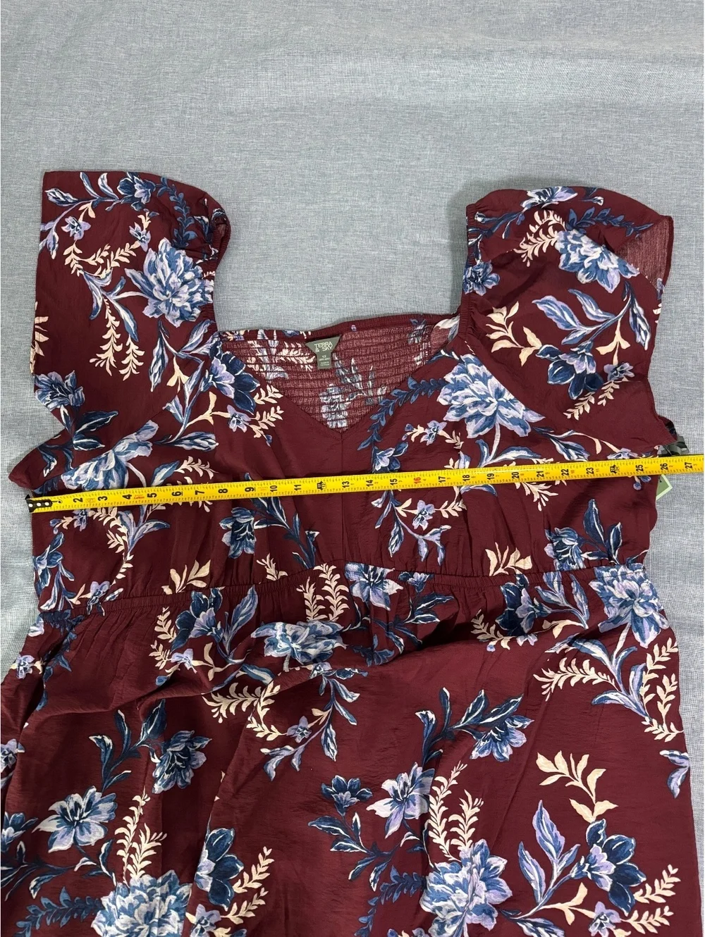 Terra & Sky Women's 4X Floral Print Midi Dress Burgundy Blue Cottagecore Boho - Picture 7 of 9